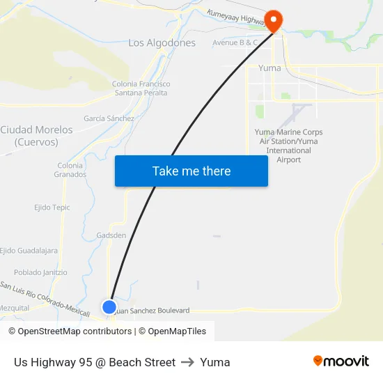 Us Highway 95 @ Beach Street to Yuma map