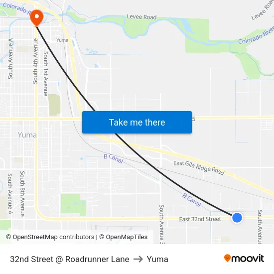 32nd Street @ Roadrunner Lane to Yuma map