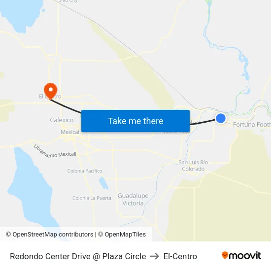 Redondo Center Drive @ Plaza Circle to El-Centro map