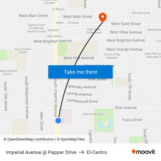 Imperial Avenue @ Pepper Drive to El-Centro map