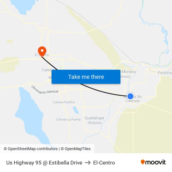 Us Highway 95 @ Estibella Drive to El-Centro map
