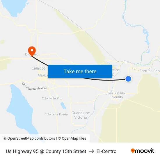Us Highway 95 @ County 15th Street to El-Centro map