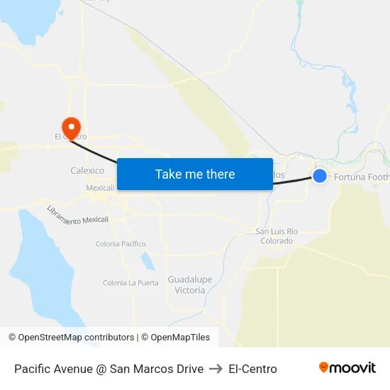 Pacific Avenue @ San Marcos Drive to El-Centro map