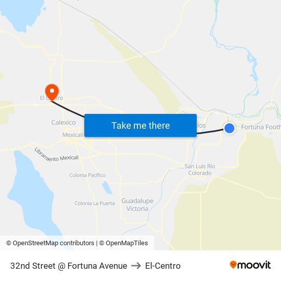 32nd Street @ Fortuna Avenue to El-Centro map