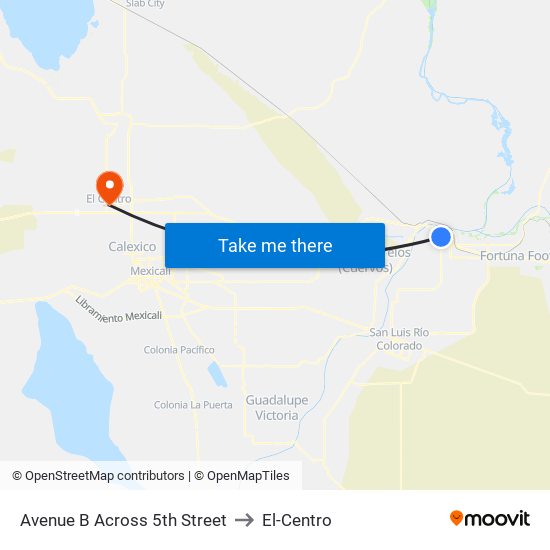 Avenue B Across 5th Street to El-Centro map