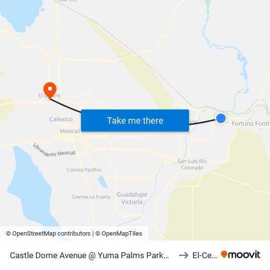 Castle Dome Avenue @ Yuma Palms Parkway (Near Kneaders) to El-Centro map