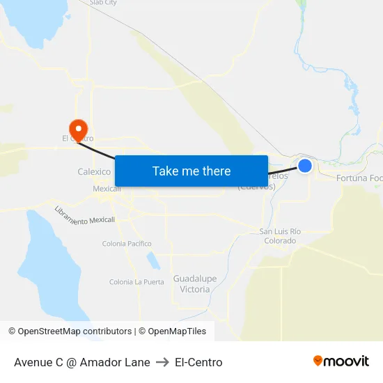 Avenue C @ Amador Lane to El-Centro map