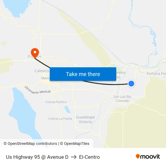 Us Highway 95 @ Avenue D to El-Centro map