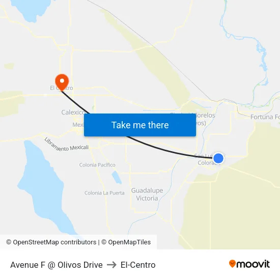 Avenue F @ Olivos Drive to El-Centro map