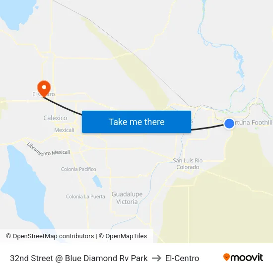 32nd Street @ Blue Diamond Rv Park to El-Centro map