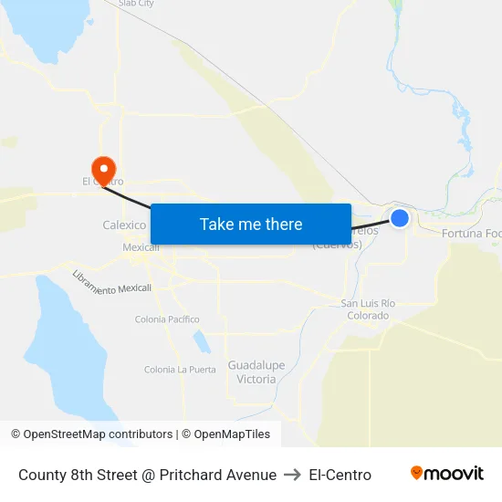 County 8th Street @ Pritchard Avenue to El-Centro map