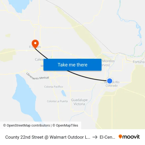 County 22nd Street @ Walmart Outdoor Living to El-Centro map