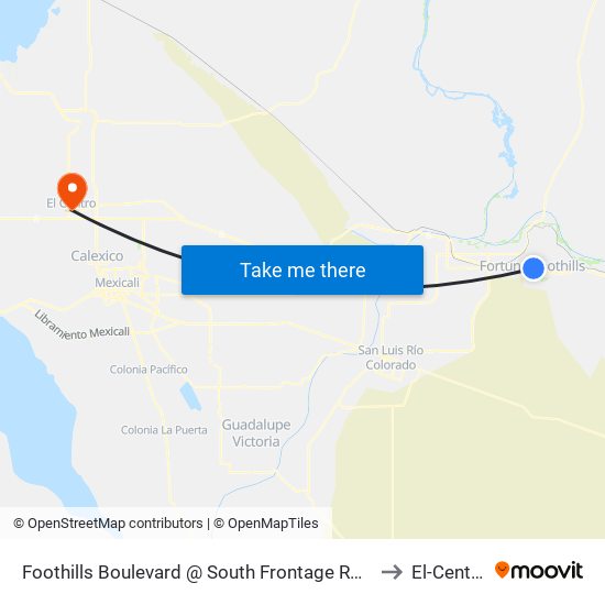 Foothills Boulevard @ South Frontage Road to El-Centro map