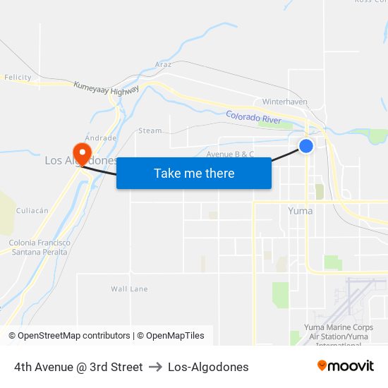 4th Avenue @ 3rd Street to Los-Algodones map
