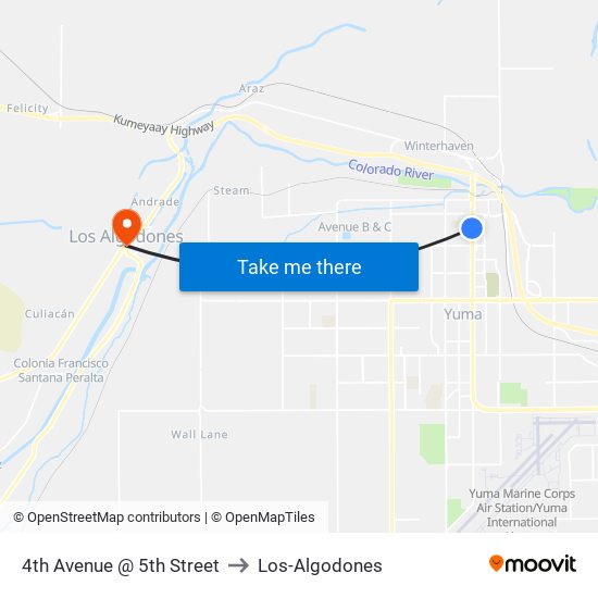 4th Avenue @ 5th Street to Los-Algodones map