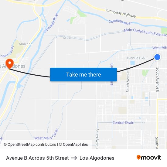 Avenue B Across 5th Street to Los-Algodones map