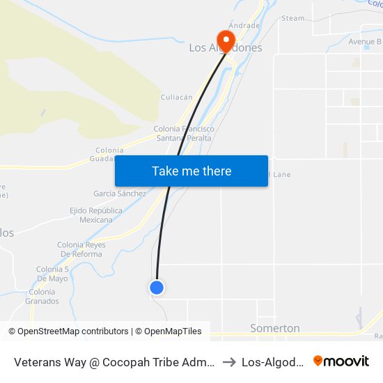Veterans Way @ Cocopah Tribe Administration to Los-Algodones map