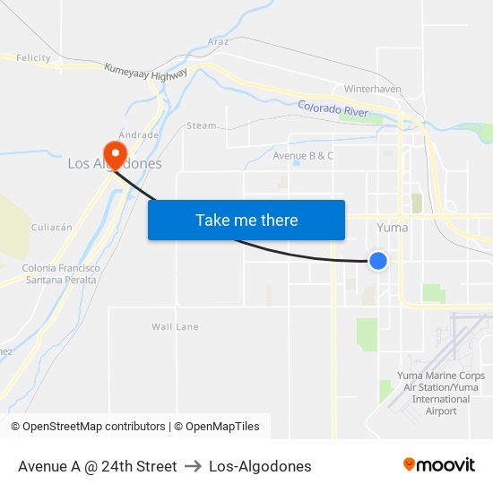 Avenue A @ 24th Street to Los-Algodones map