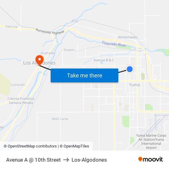 Avenue A @ 10th Street to Los-Algodones map