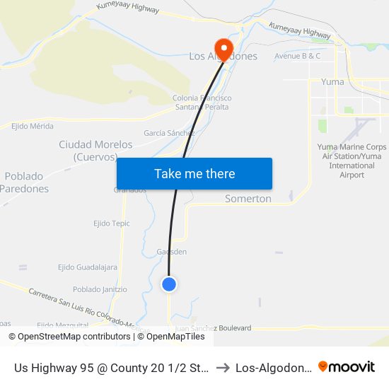 Us Highway 95 @ County 20 1/2 Street to Los-Algodones map