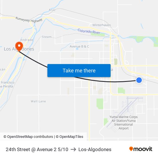 24th Street @ Avenue 2 5/10 to Los-Algodones map