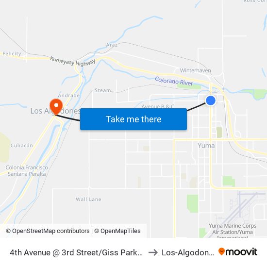 4th Avenue @ 3rd Street/Giss Parkway to Los-Algodones map