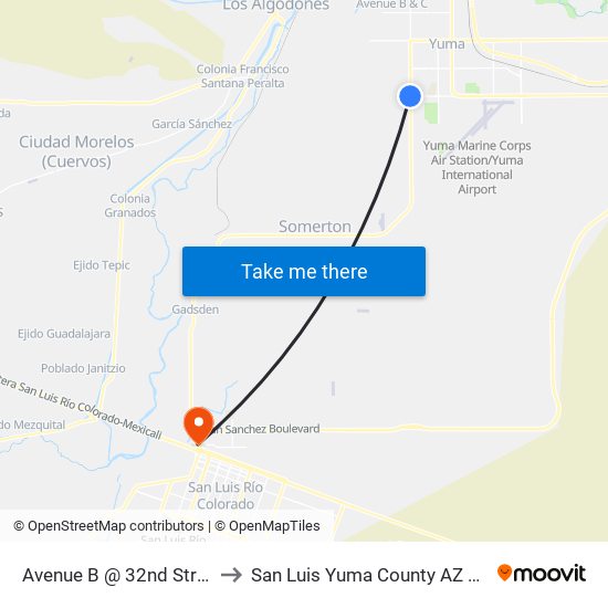 Avenue B @ 32nd Street to San Luis Yuma County AZ USA map