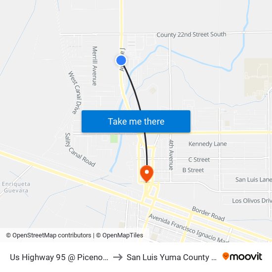 Us Highway 95 @ Piceno Avenue to San Luis Yuma County AZ USA map