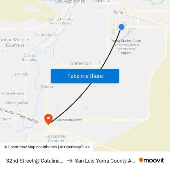 32nd Street @ Catalina Drive to San Luis Yuma County AZ USA map