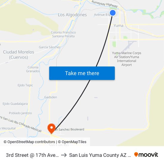 3rd Street @ 17th Avenue to San Luis Yuma County AZ USA map