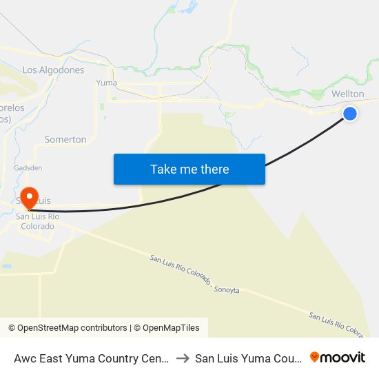 Awc East Yuma Country Center Parking Lot to San Luis Yuma County AZ USA map