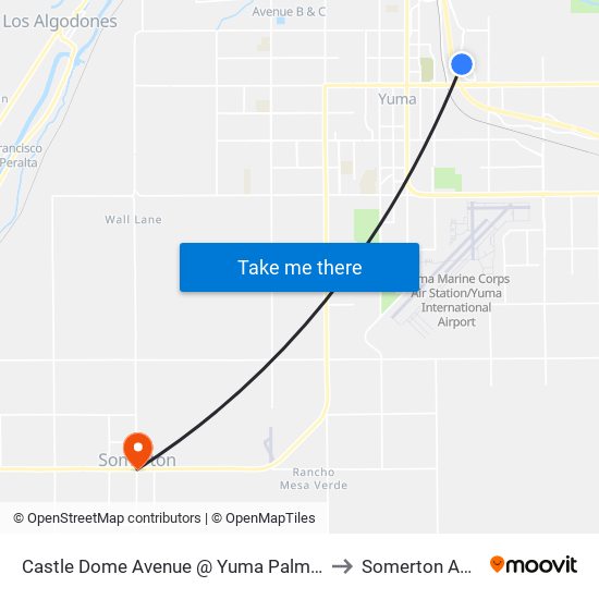 Castle Dome Avenue @ Yuma Palms Parkway to Somerton AZ USA map