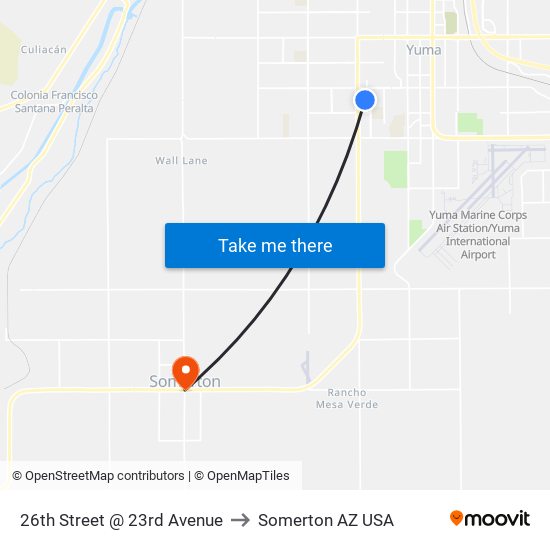 26th Street @ 23rd Avenue to Somerton AZ USA map