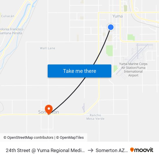 24th Street @ Yuma Regional Medical Center to Somerton AZ USA map