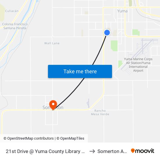 21st Drive @ Yuma County Library Main Branch to Somerton AZ USA map