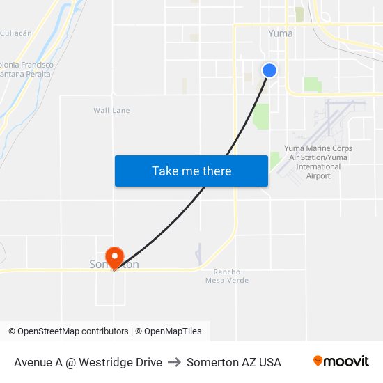 Avenue A @ Westridge Drive to Somerton AZ USA map