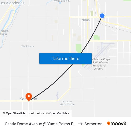 Castle Dome Avenue @ Yuma Palms Parkway (Near Kneaders) to Somerton AZ USA map