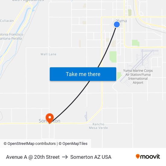 Avenue A @ 20th Street to Somerton AZ USA map