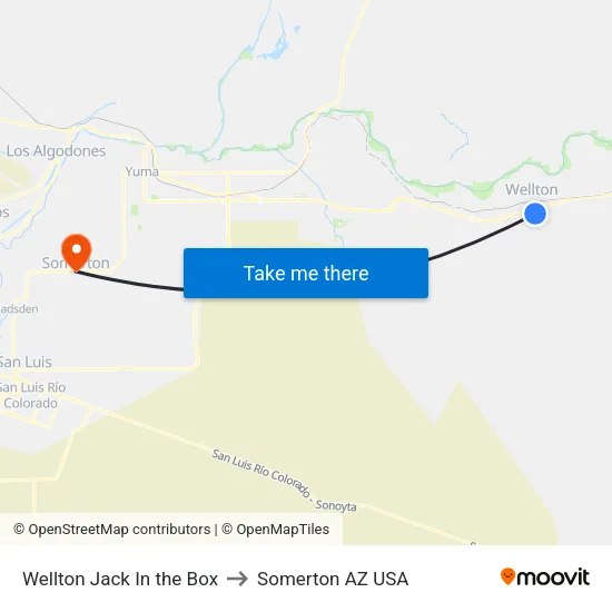 Wellton Jack In the Box to Somerton AZ USA map