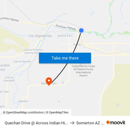 Quechan Drive @ Across Indian Hill Drive to Somerton AZ USA map