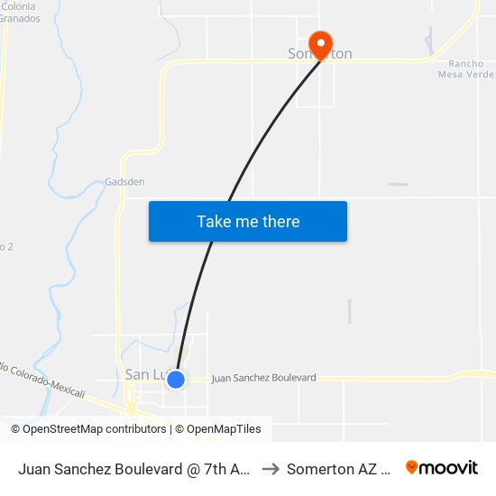 Juan Sanchez Boulevard @ 7th Avenue to Somerton AZ USA map