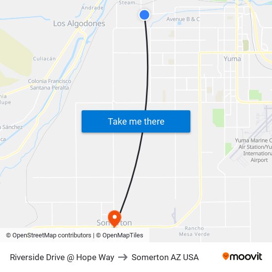 Riverside Drive @ Hope Way to Somerton AZ USA map