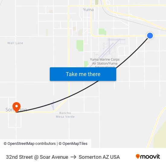 32nd Street @ Soar Avenue to Somerton AZ USA map
