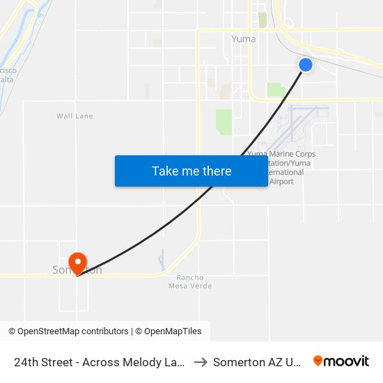 24th Street - Across Melody Lane to Somerton AZ USA map