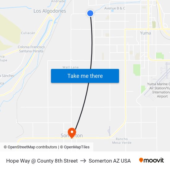 Hope Way @ County 8th Street to Somerton AZ USA map