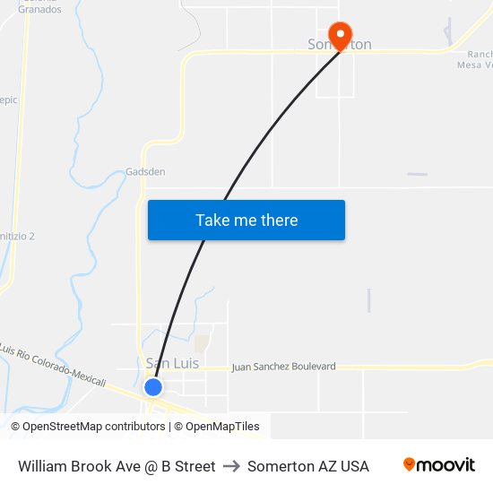 William Brook Ave @ B Street to Somerton AZ USA map