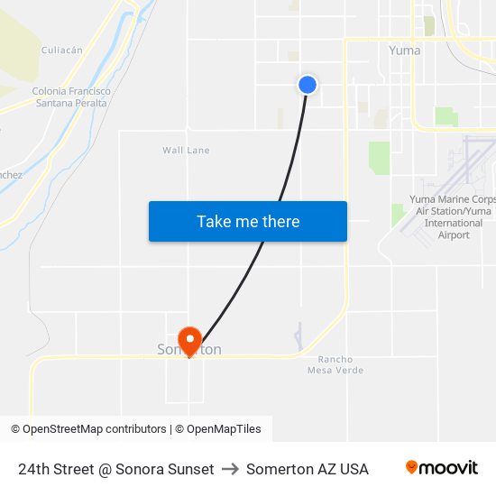 24th Street @ Sonora Sunset to Somerton AZ USA map