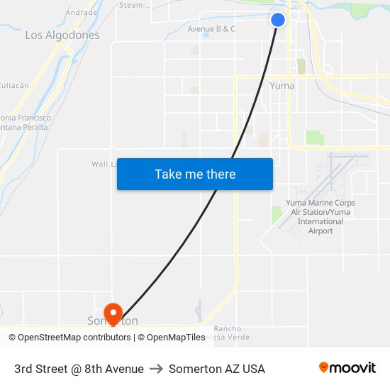 3rd Street @ 8th Avenue to Somerton AZ USA map