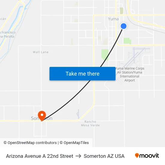 Arizona Avenue A 22nd Street to Somerton AZ USA map