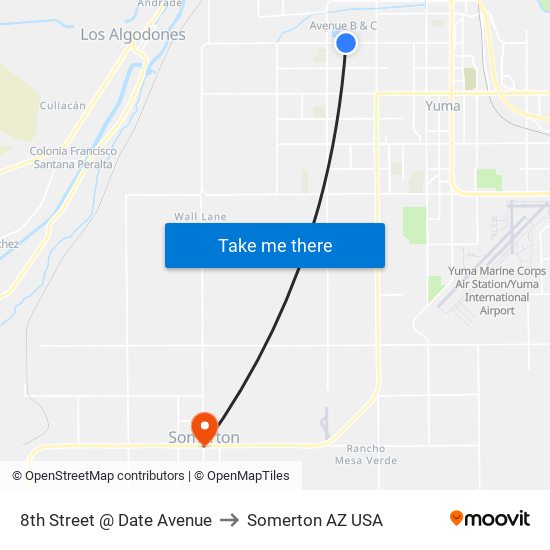 8th Street @ Date Avenue to Somerton AZ USA map